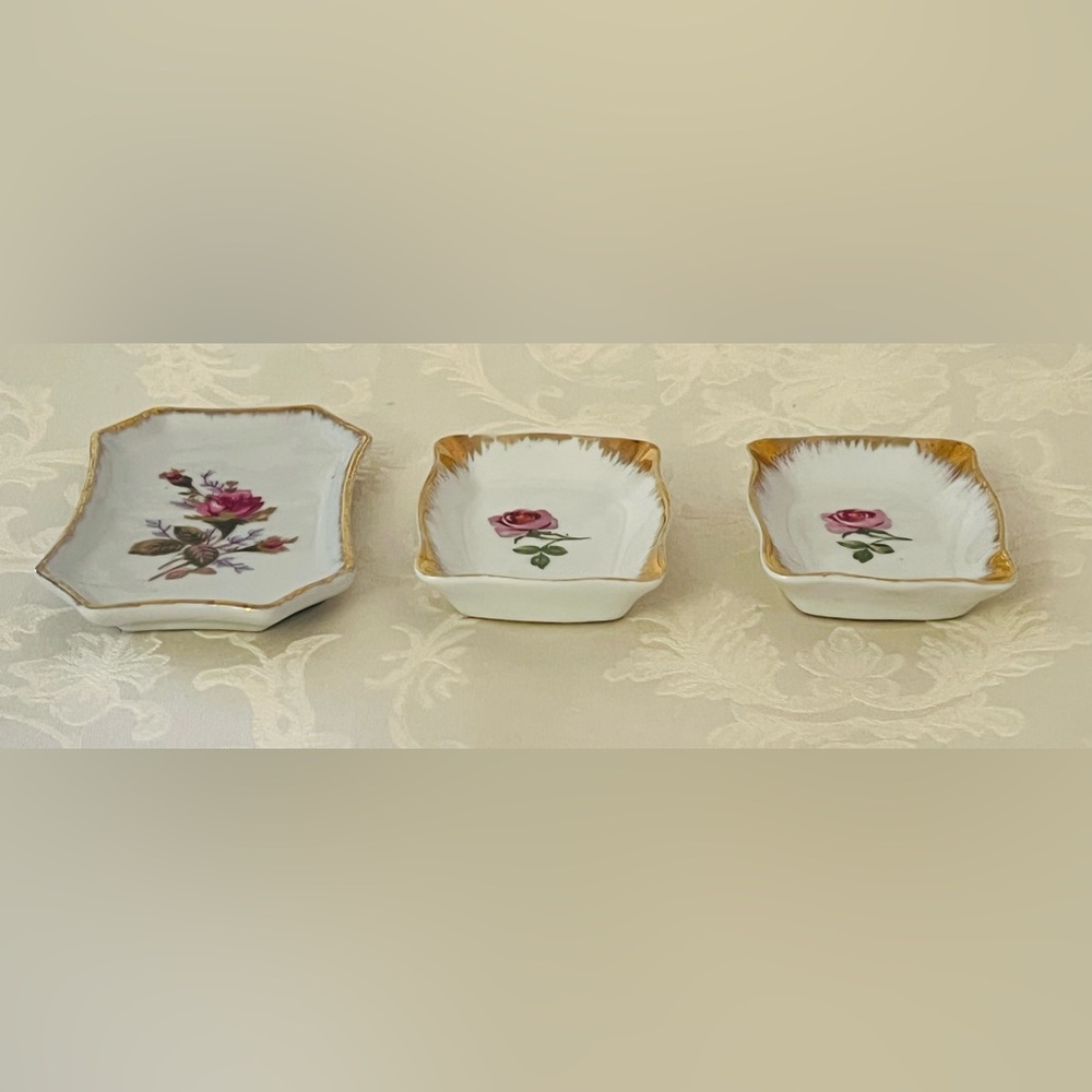 Elegant Vintage Floral Porcelain Hand Painted Japan Trinket Dishes - Picture 4 of 16